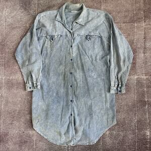 Womens Vintage 90s Midnight Run Acid Stone Wash Denim Button Up Shirt Dress Sz L